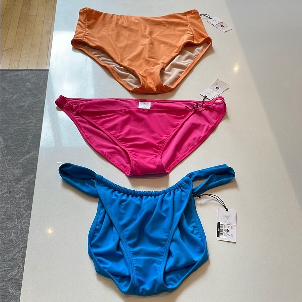 🆕 Shade & Shore Colorful Bikini Bottoms Set, Pack of 3. Size L (12-14)